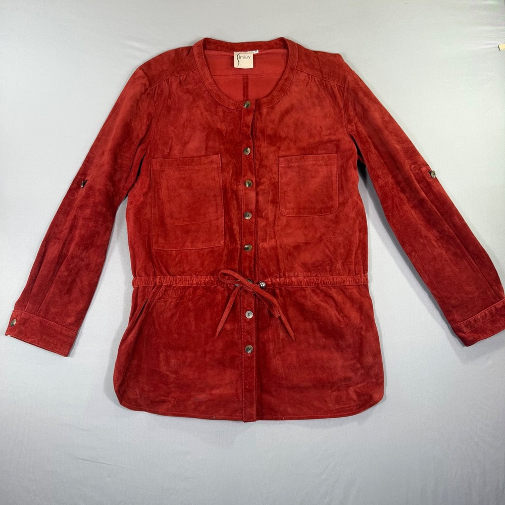 100% Leather Suede Utility Jacket Women Medium Rust Orange Western Boho Fall